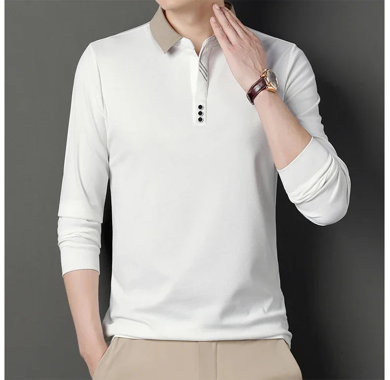 Camisa polo casual, manga longa
