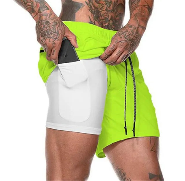 Shorts esportivos masculinos 2 em 1